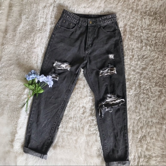 ROMWE Denim - High Waisted Ripped Mom Jeans